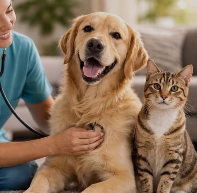 Untersuchung eines Hundes im Rahmen eines Tierarzt-Hausbesuchs